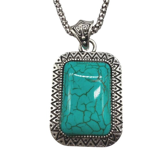 Dyed Howlite Crystal Square Pendant Chain Necklace Bracelet Earrings Set - Picture 3 of 5